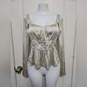 H&M Cream Satin Long Sleeve Blouse Size S